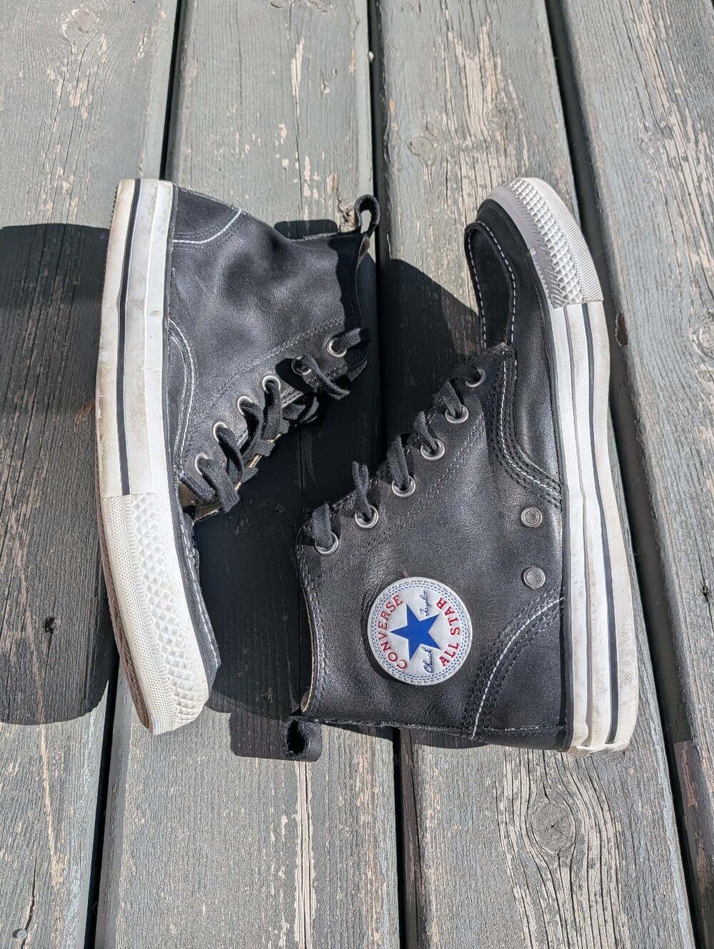 Converse Men's Black Leather High-Top Sneakers - Picture 4 of 14
